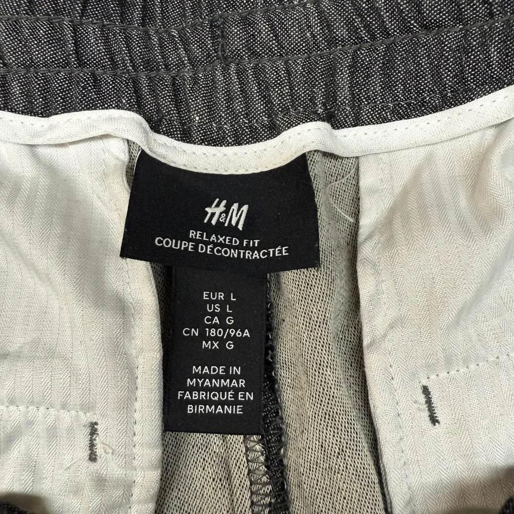 H&M Relaxed Fit Trousers Size L Gray Elastic Waist Casual Straight Leg Pants